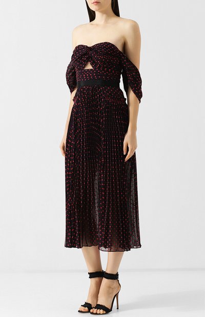 Приталенное платье-миди с принтом и открытыми плечами SELF-PORTRAIT, арт. SP18-061N, фото 3