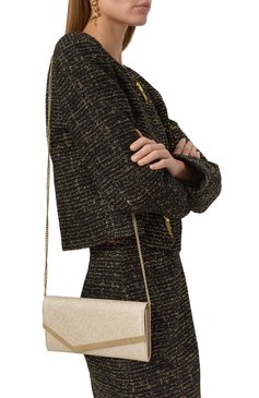 Женский клатч emmie JIMMY CHOO золотого цвета, арт. EMMIE | Фото 2 (Материал сплава: Проставлено; Драгоценные камни: Проставлено; Размер: small; Ремень/цепочка: На ремешке; Материал: Текстиль; Женское Кросс-КТ: Клатч-клатчи, Вечерняя сумка)