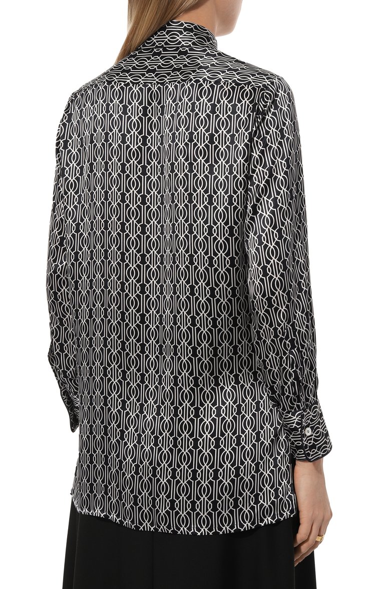 Женская атласная блузка KITON темно-синего цвета, арт. D57445K0978C | Фото 4 (Рукава: Длинные; Длина (для топов): Удлиненные; Материал внешний: Шелк; Стили: Кэжуэл; Женское Кросс-КТ: Блуза-одежда; Принт: С принтом)