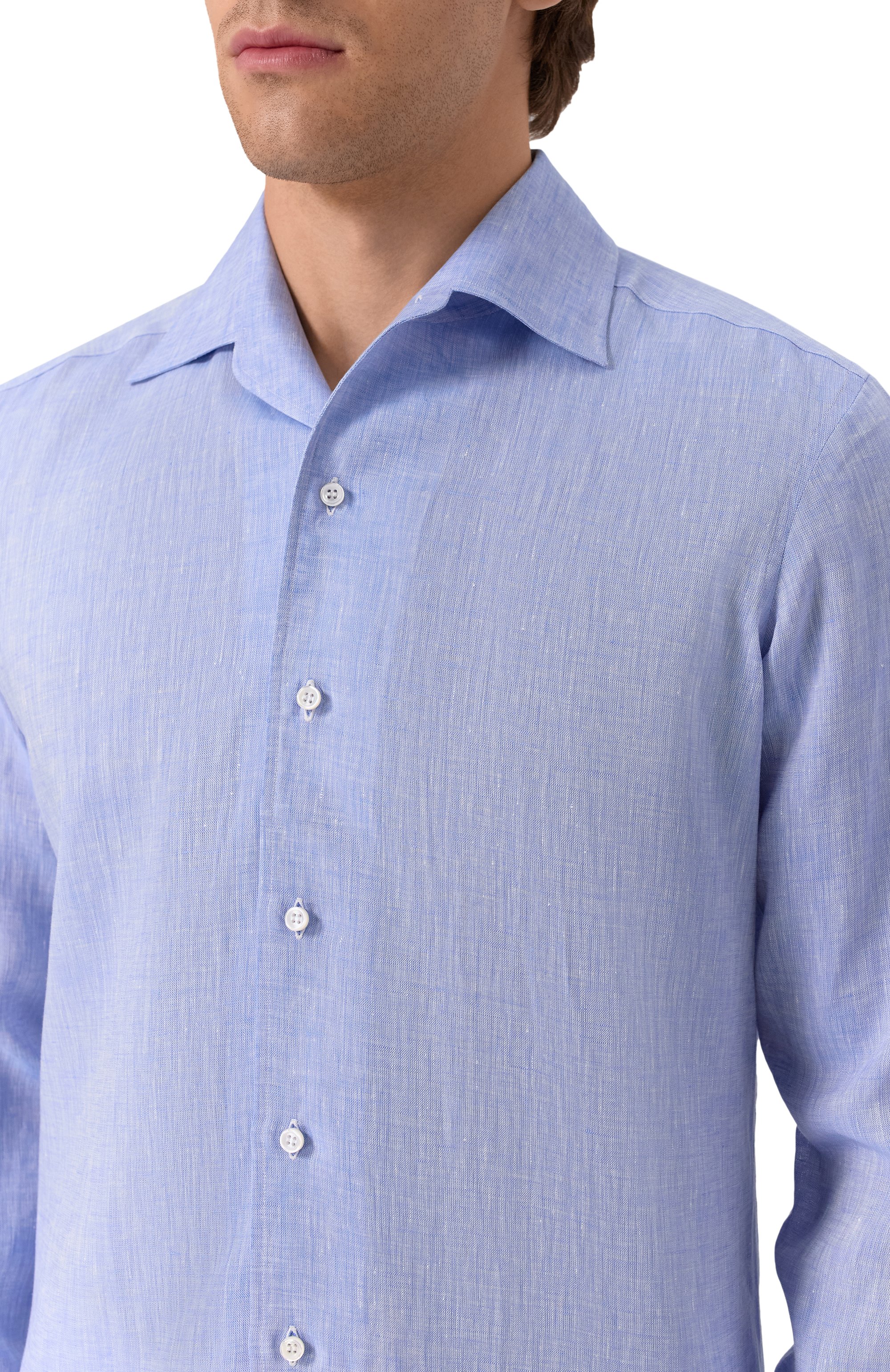 Льняная рубашка MVST голубого цвета по цене 65900 руб., арт. M0RBIDA/R0BERT0/R0UND/F3411308-LINEN, фото 5 Льняная рубашка MVST, арт. M0RBIDA/R0BERT0/R0UND/F3411308-LINEN, фото 5