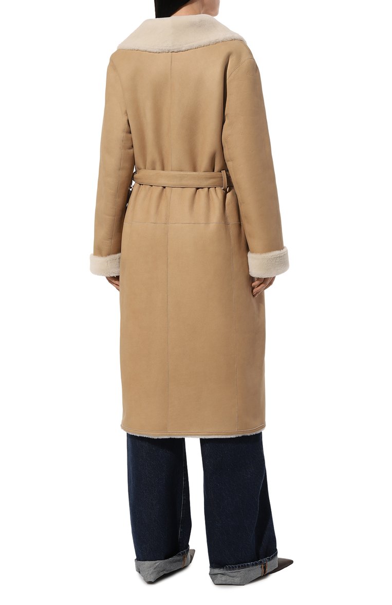 Женская дубленка SASHAVERSE бежевого цвета, арт. CS003/Beige/W24 | Фото 4 (Длина (верхняя одежда): Длинные; Рукава: Длинные; Стили: Кэжуэл; Кросс-КТ: Куртка)