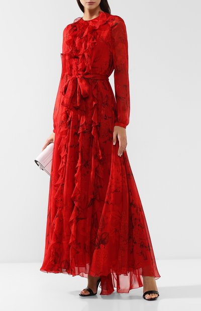 Шелковое платье VALENTINO красного цвета по цене 831500 руб., арт. SB3VD9E04PG, фото 2 Шелковое платье VALENTINO, арт. SB3VD9E04PG, фото 2