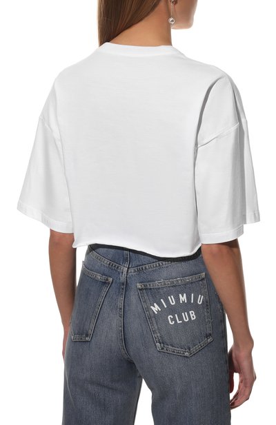 Хлопковая футболка MIU MIU белого цвета по цене 58000 руб., арт. MJN355-1QHT-F0009, фото 4 Хлопковая футболка MIU MIU, арт. MJN355-1QHT-F0009, фото 4