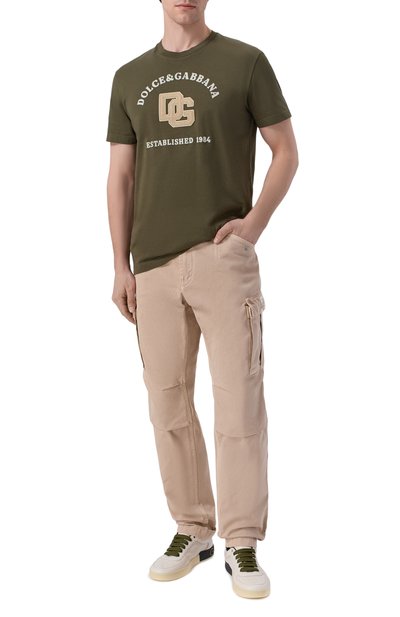 Хлопковая футболка DOLCE & GABBANA хаки цвета по цене 89950 руб., арт. G8RN8Z/G7PPA, фото 2 Хлопковая футболка DOLCE & GABBANA, арт. G8RN8Z/G7PPA, фото 2
