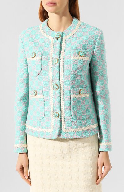 Жакет из смеси хлопка и шерсти GUCCI голубого цвета по цене 416160 руб., арт. 569171/ZAAMP, фото 3 Жакет из смеси хлопка и шерсти GUCCI, арт. 569171/ZAAMP, фото 3