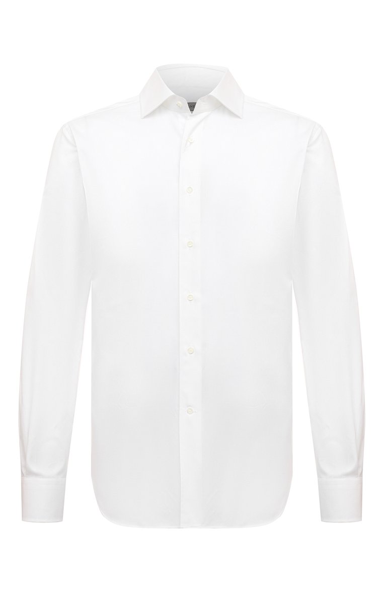 Мужская хлопковая сорочка CORNELIANI белого цвета, арт. 92P100-3811700 | Фото 1 (Материал внешний: Хлопок; Рукава: Длинные; Длина (для топов): Стандартные; Манжеты: На пуговицах; Воротник: Акула; Случай: Формальный; Рубашки М: Regular Fit; Принт: Однотонные; Стили: Классический; Автоматизация ТО: Проставлено; Детали: Без декора; Автоматизация состава: Проставлено)