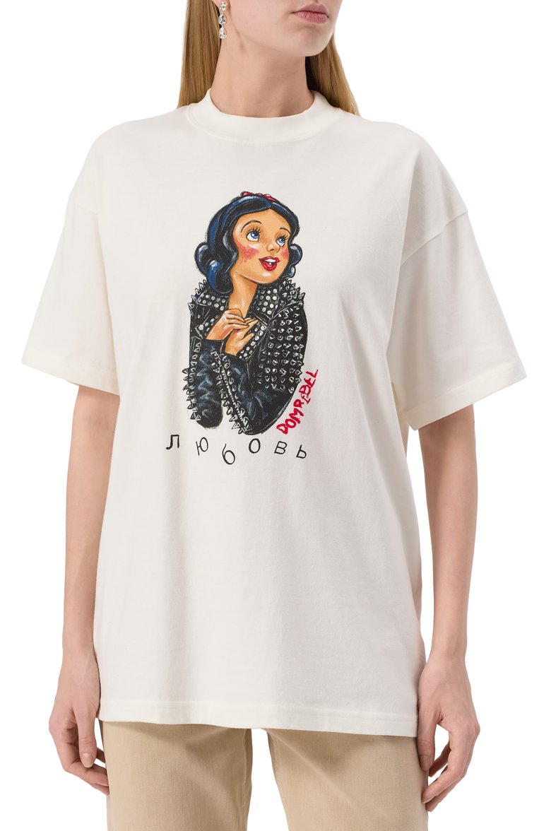 Женская хлопковая футболка DOMREBEL белого цвета, арт. DREAMING/T-SHIRT | Фото 3 (Материал внешний: Хлопок; Длина (для топов): Стандартные; Рукава: Короткие; Стили: Кэжуэл; Принт: С принтом; Женское Кросс-КТ: Футболка-одежда)