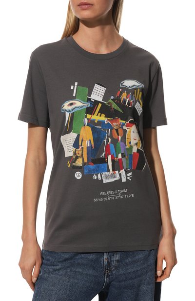 Хлопковая футболка seetees x tsum SEETEES темно-серого цвета по цене 11900 руб., арт. T1MAN-MALEVICH, фото 3 Хлопковая футболка seetees x tsum SEETEES, арт. T1MAN-MALEVICH, фото 3
