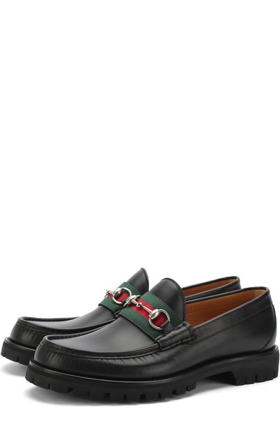 Кожаные лоферы web  с пряжкой-трензелем GUCCI, арт. 496246/ARPA0, фото 1
