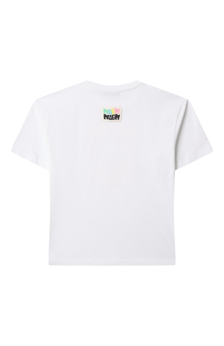 Детская хлопковая футболка MSGM KIDS белого цвета, арт. S5MSJGTH243 | Фото 2 (Рукава: Короткие; Материал сплава: Проставлено; Драгоценные камни: Проставлено; Девочки Кросс-КТ: Футболка-спорт, футболка-одежда; Материал внешний: Хлопок; Ростовка одежда: 6 лет | 116 см, 10 - 11 лет | 140 - 146см, 8 лет | 128 см, 12 лет | 152 см, 16 лет | 164 см)