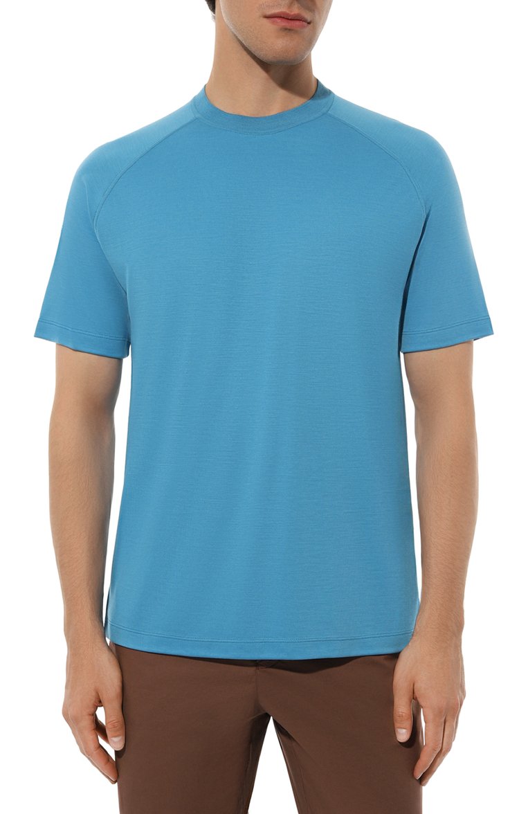 Мужская шерстяная футболка ZEGNA голубого цвета, арт. UD328A7/DCT706 | Фото 3 (Материал внешний: Шерсть; Рукава: Короткие; Длина (для топов): Стандартные; Принт: Без принта; Стили: Кэжуэл; Мужское Кросс-КТ: Футболка-одежда; Кросс-КТ: Джерси; Автоматизация ТО: Проставлено; Детали: Без декора; Автоматизация состава: Проставлено)