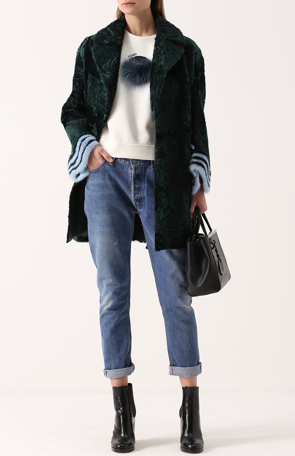 Шуба из каракуля с контрастной отделкой FENDI, арт. FNF70A/SDB, фото 2