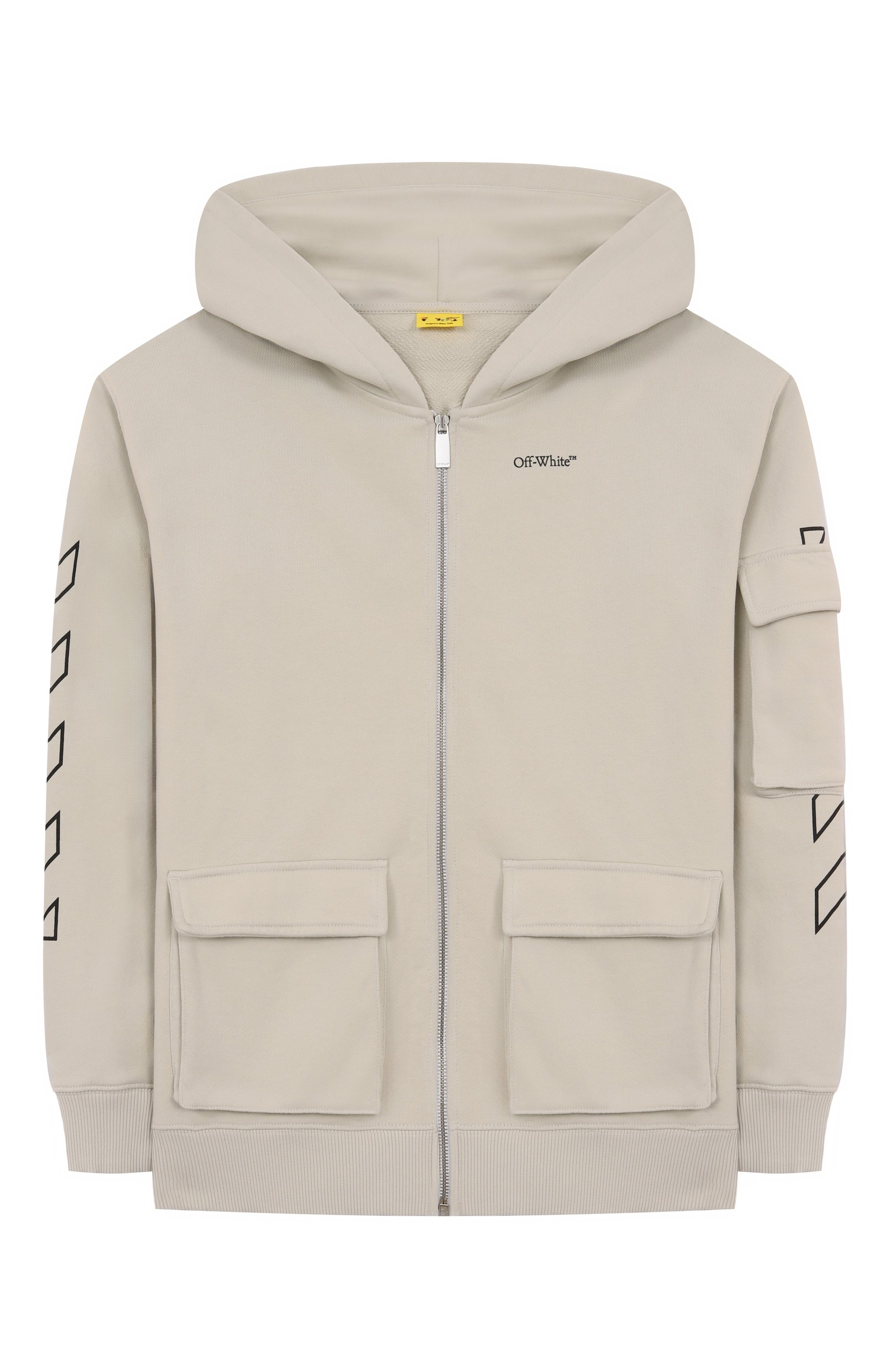 Хлопковая толстовка OFF-WHITE светло-серого цвета по цене 41800 руб., арт. 0BBE005S25FLE001/12+, фото 1 Хлопковая толстовка OFF-WHITE, арт. 0BBE005S25FLE001/12+, фото 1