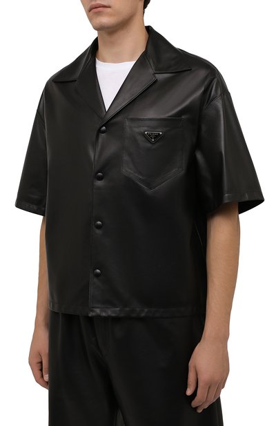 Кожаная рубашка PRADA черного цвета по цене 330000 руб., арт. UPC176-1WDV-F0002, фото 3 Кожаная рубашка PRADA, арт. UPC176-1WDV-F0002, фото 3