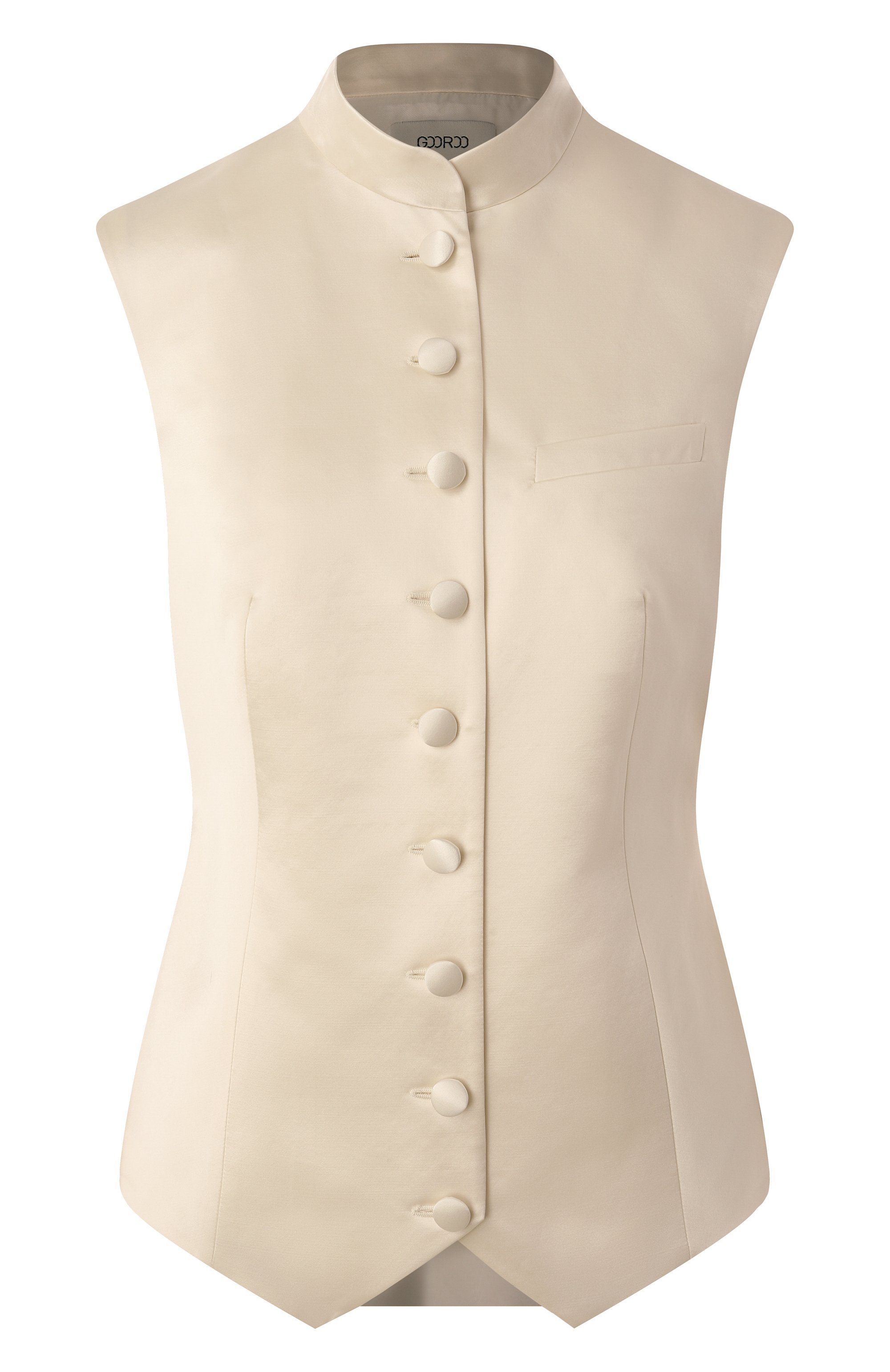 Атласный жилет GOOROO кремового цвета по цене 68040 руб., арт. V009-3020-101-FW24/25, фото 1 Атласный жилет GOOROO, арт. V009-3020-101-FW24/25, фото 1