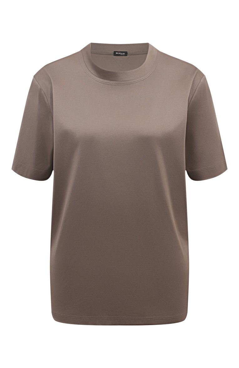 Женская хлопковая футболка KITON серого цвета, арт. D53450H08051 | Фото 1 (Длина (для топов): Стандартные; Рукава: Короткие; Материал внешний: Хлопок; Принт: Без принта; Стили: Кэжуэл)