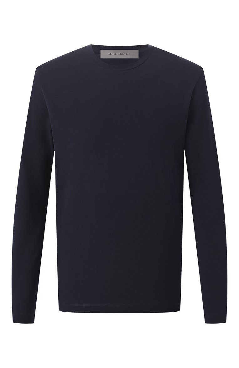 Мужская хлопковый лонгслив CORNELIANI темно-синего цвета, арт. 25G591-2525028 | Фото 1 (Длина (для топов): Стандартные; Материал внешний: Хлопок; Рукава: Длинные; Стили: Кэжуэл; Принт: Без принта; Мужское Кросс-КТ: Футболка-одежда)