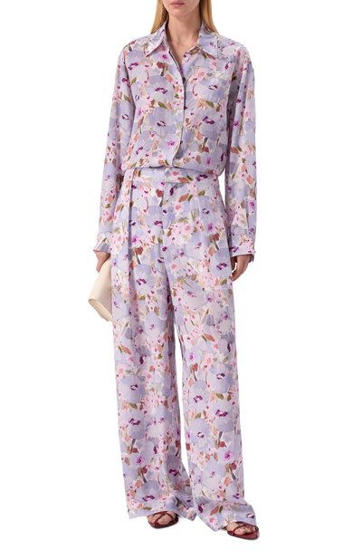 Шелковые брюки BALMAIN сиреневого цвета по цене 170500 руб., арт. GF1PN215/SF37, фото 2 Шелковые брюки BALMAIN, арт. GF1PN215/SF37, фото 2