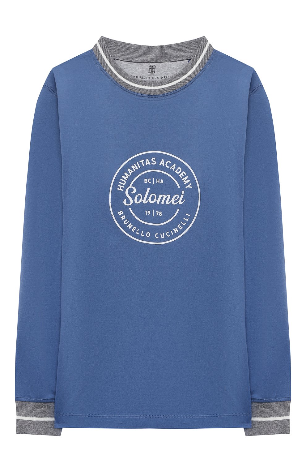 Хлопковый лонгслив BRUNELLO CUCINELLI синего цвета по цене 29700 руб., арт. B0T61T109C, фото 1 Хлопковый лонгслив BRUNELLO CUCINELLI, арт. B0T61T109C, фото 1