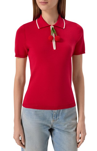 Хлопковое поло VALENTINO красного цвета по цене 171500 руб., арт. 7B3KC65F/9EQ, фото 3 Хлопковое поло VALENTINO, арт. 7B3KC65F/9EQ, фото 3