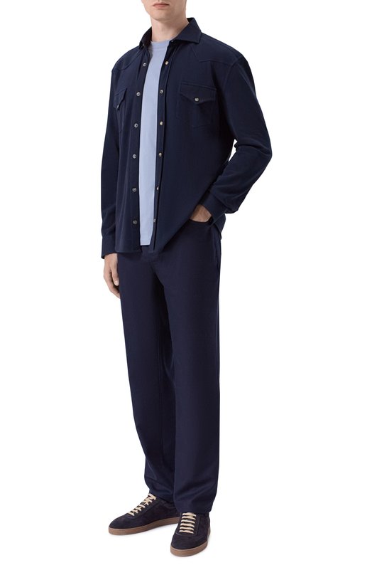 Хлопковая футболка Brunello Cucinelli M0B138440 Голубой  M0B138440 Фото 2