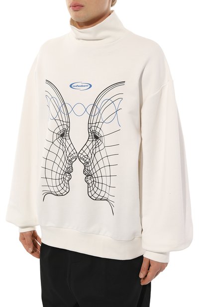 Хлопковый свитшот WHO_AM белого цвета по цене 16900 руб., арт. MSH2-P231-WHT, фото 3 Хлопковый свитшот WHO_AM, арт. MSH2-P231-WHT, фото 3