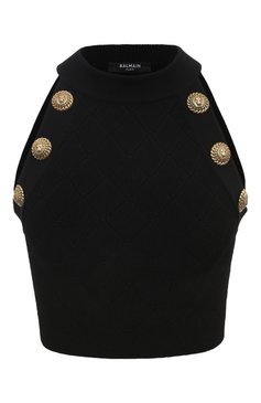 Женский топ из вискозы BALMAIN черного цвета, арт. CF1AB390/KF53 | Фото 1 (Материал сплава: Проставлено; Длина (для топов): Укороченные; Материал внешний: Вискоза; Драгоценные камни: Проставлено; Стили: Романтичный)