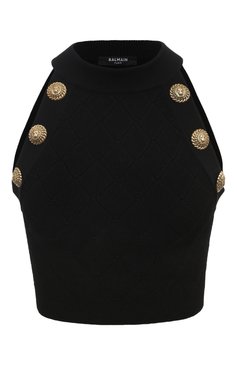 Женский топ из вискозы BALMAIN черного цвета, арт. CF1AB390/KF53 | Фото 1 (Материал сплава: Проставлено; Материал внешний: Вискоза; Драгоценные камни: Проставлено; Длина (для топов): Укороченные; Стили: Романтичный)