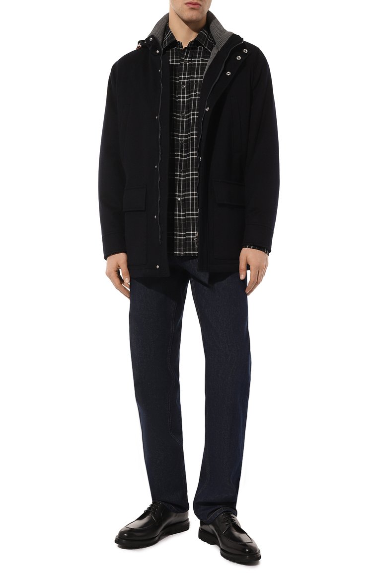 Мужская кашемировая куртка BRUNELLO CUCINELLI темно-с�инего цвета, арт. MM4006400 | Фото 2 (Материал внешний: Кашемир, Шерсть, Синтетический материал; Рукава: Длинные; Мужское Кросс-КТ: шерсть и кашемир; Стили: Кэжуэл; Материал подклада: Шелк; Длина (верхняя одежда): До середины бедра; Кросс-КТ: Утепленные)