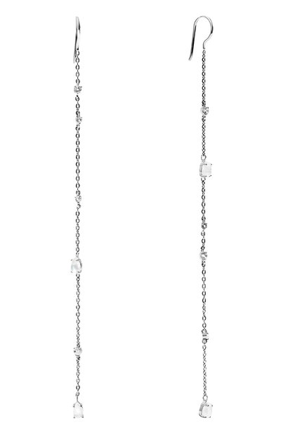 Серьги-цепочки с лунными камнями и топазами MOONKA серебряного цвета по цене 11500 руб., арт. wt-her-mns, фото 3 Серьги-цепочки с лунными камнями и топазами MOONKA, арт. wt-her-mns, фото 3