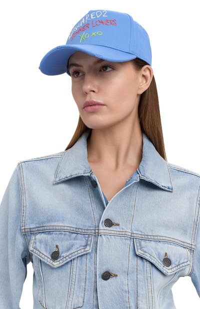Хлопковая бейсболка DSQUARED2 голубого цвета по цене 18150 руб., арт. BCW0919, фото 2 Хлопковая бейсболка DSQUARED2, арт. BCW0919, фото 2