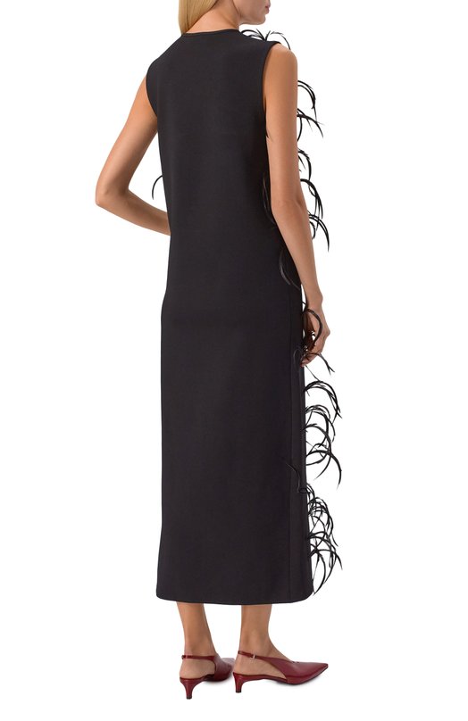 Платье из вискозы с отделкой перьями Jil Sander J03CT0549/J18353 Чёрный  J03CT0549/J18353 Фото 3