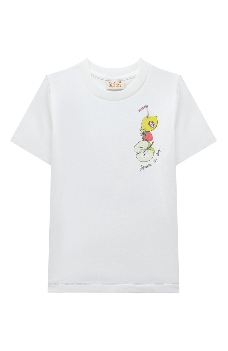 Детская хлопковая футболка SCOTCH AND SODA белого цвета, арт. 172645-23-SSBM-D51 | Фото 1 (Материал внешний: Хлопок; Рукава: Короткие; Мальчики Кросс-КТ: Футболка-одежда; Нос: Не проставлено; Ростовка одежда: 10 - 11 лет | 140 - 146см, 12 лет | 152 см, 16 лет | 164 см, 4 года | 104 см, 6 лет | 116 см, 8 лет | 128 см)