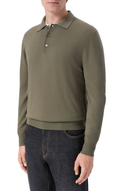 Шерстяное поло CANALI хаки цвета по цене 53650 руб., арт. C0017/MK01149, фото 3 Шерстяное поло CANALI, арт. C0017/MK01149, фото 3