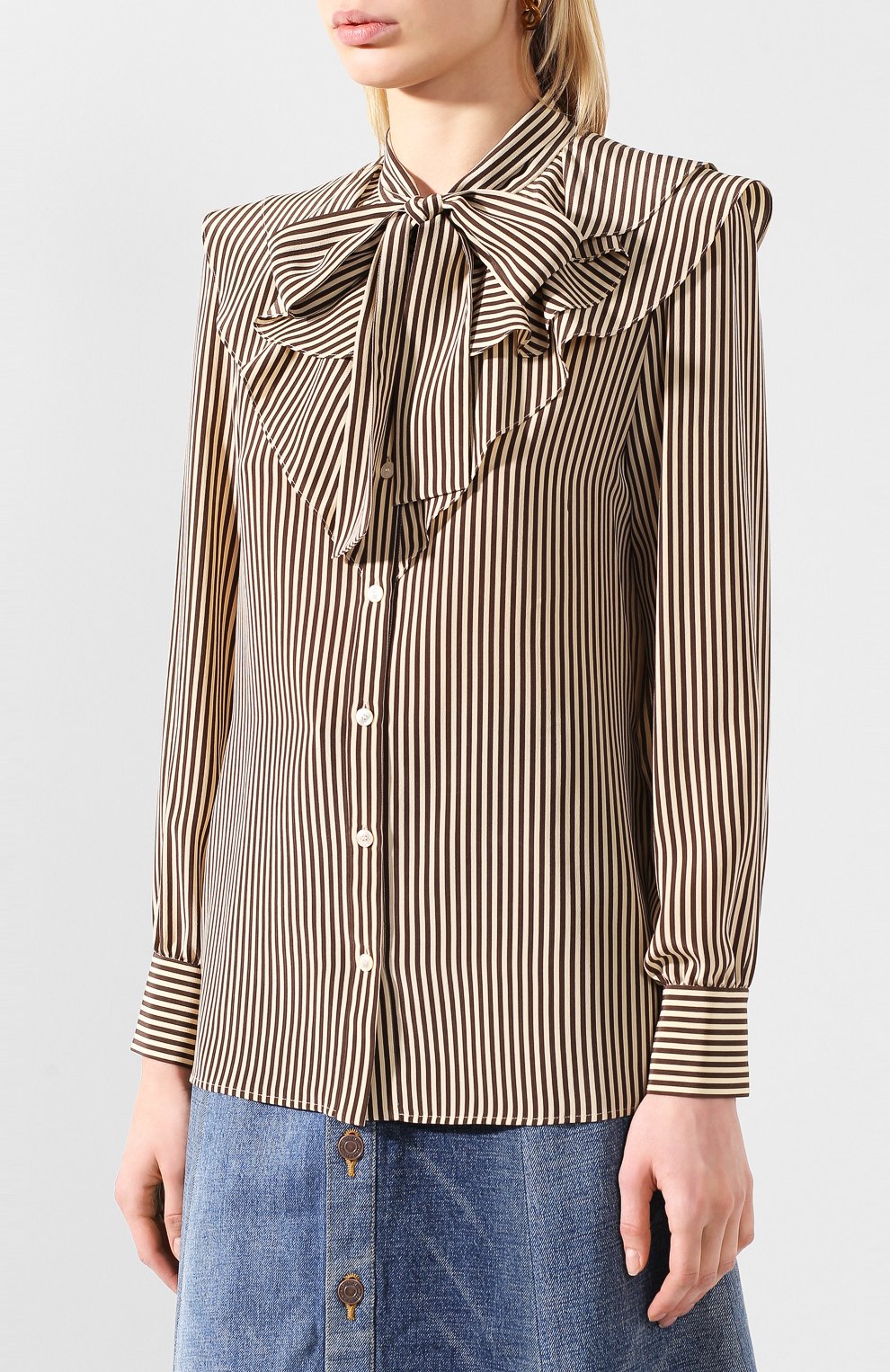 Шелковая блузка CELINE бежевого цвета по цене 170500 руб., арт. 2B213104J, фото 3 Шелковая блузка CELINE, арт. 2B213104J, фото 3