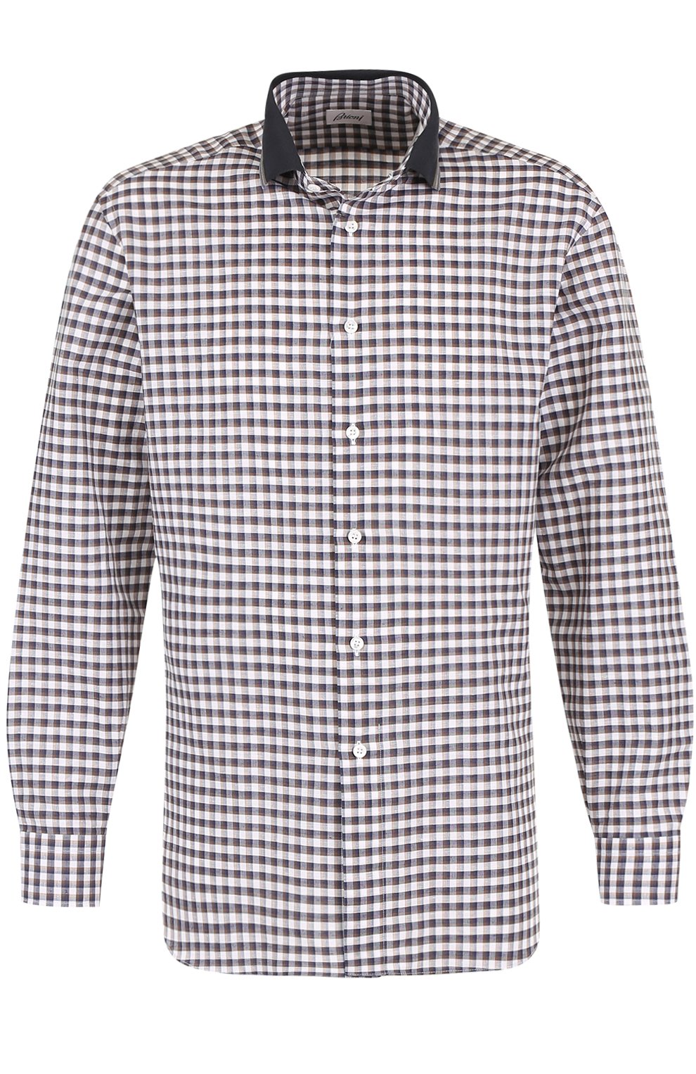 Рубашка в клетку из смеси льна и хлопка BRIONI коричневого цвета по цене 74600 руб., арт. SC31/P6108, фото 1 Рубашка в клетку из смеси льна и хлопка BRIONI, арт. SC31/P6108, фото 1