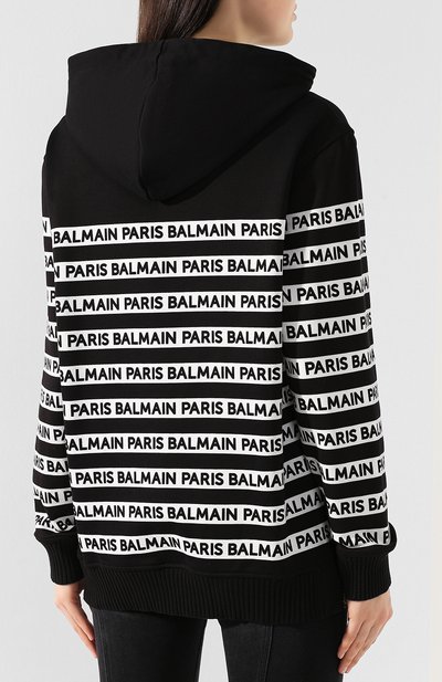 Хлопковый пуловер BALMAIN черно-белого цвета по цене 118500 руб., арт. RF13751/I076, фото 4 Хлопковый пуловер BALMAIN, арт. RF13751/I076, фото 4