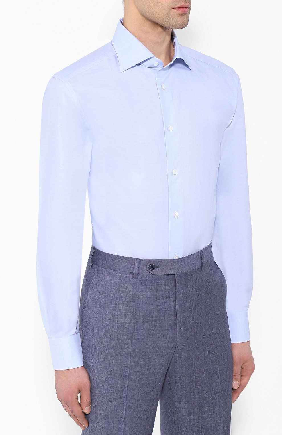 Хлопковая сорочка с воротником кент ZEGNA голубого цвета по цене 39650 руб., арт. 501030/9RS0GS, фото 3 Хлопковая сорочка с воротником кент ZEGNA, арт. 501030/9RS0GS, фото 3