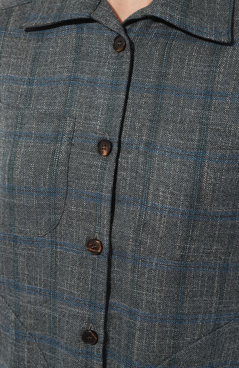 Женская рубашка из шерсти и вискозы KITON серого цвета, арт. D50429K0511C | Фото 5 (Рукава: Длинные; Длина (для топов): Удлиненные; Материал внешний: Шерсть, Вискоза; Принт: С принтом, Клетка; Женское Кросс-КТ: Рубашка-одежда; Автоматизация состава: Проставлено; Автоматизация ТО: Проставлено)