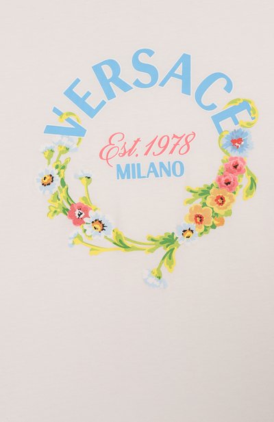 Хлопковая футболка VERSACE молочного цвета по цене 15100 руб., арт. 1018181/1A13080/8A-14A, фото 3 Хлопковая футболка VERSACE, арт. 1018181/1A13080/8A-14A, фото 3