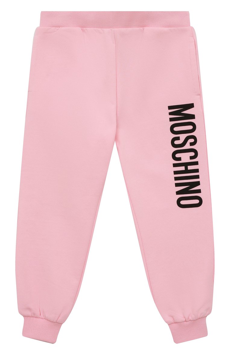 Детские хлопковые джоггеры MOSCHINO светло-розового цвета, арт. HMP057/LDA26/4A-8A | Фото 1 (Материал внешний: Хлопок; Девочки Кросс-КТ: Джоггеры-одежда, Брюки-спорт; Нос: Не проставлено; Ростовка одежда: 4 года | 104 см, 5 лет | 110 см, 6 лет | 116 см, 8 лет | 128 см)
