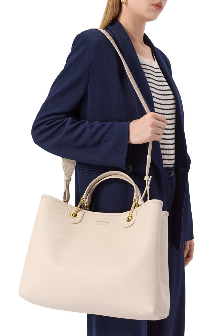 Женская сумка-тоут myea medium EMPORIO ARMANI кремового цвета, арт. EW000360/AF12036 | Фото 2 (Материал: Экокожа; Автоматизация ТО: Проставлено; Размер: medium; Р�емень/цепочка: На ремешке; Автоматизация состава: Проставлено)