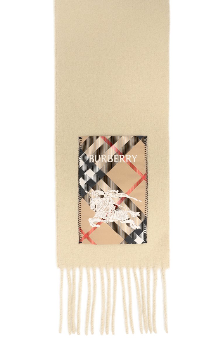 Женский кашемировый шарф BURBERRY бежевого цвета, арт. 8103995 | Фото 3 (Материал: Шерсть, Текстиль, Кашемир; Нос: Не проставлено; Автоматизация состава: Проставлено)