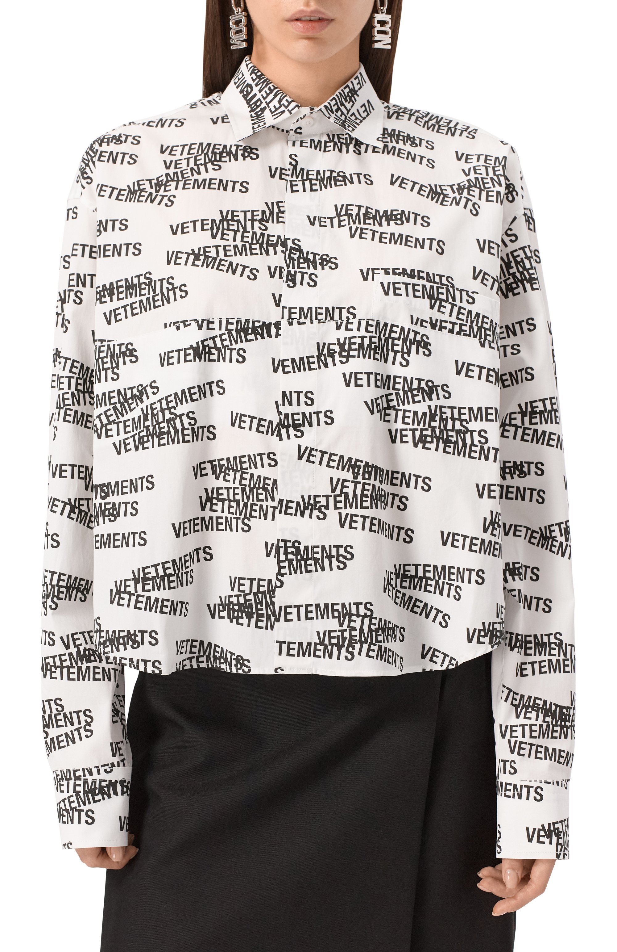 Хлопковая рубашка VETEMENTS черно-белого цвета по цене 99500 руб., арт. UE54SH260W, фото 3 Хлопковая рубашка VETEMENTS, арт. UE54SH260W, фото 3