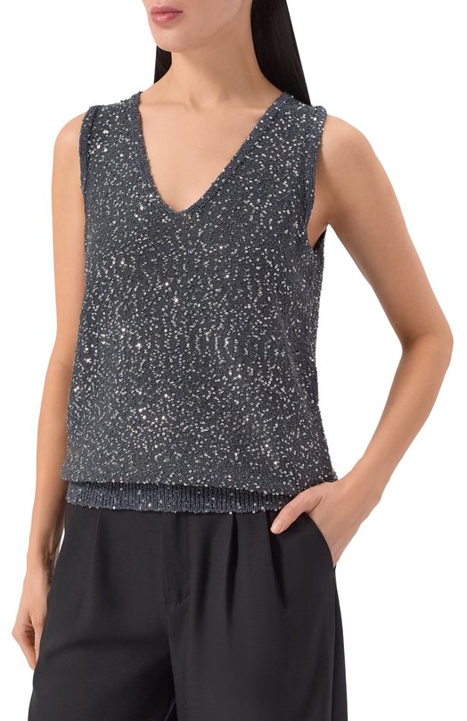 Топ с отделкой пайетками Weekend Max Mara WKDTEMP0 Серый  WKDTEMP0 Фото 3
