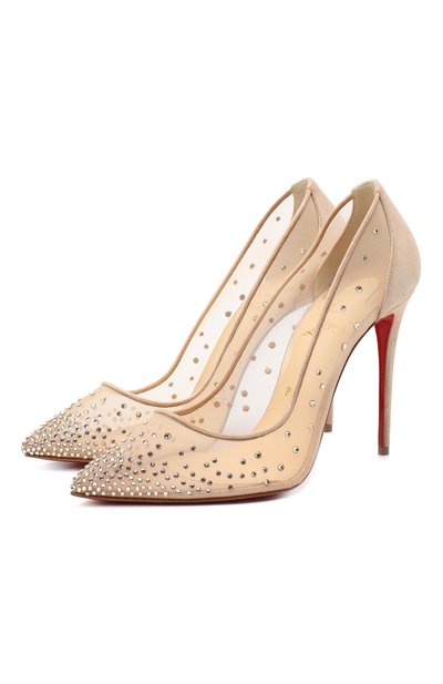 Туфли follies strass 100 CHRISTIAN LOUBOUTIN бежевого цвета по цене 79950 руб., арт. follies strass 100 rete/suede lame, фото 1 Туфли follies strass 100 CHRISTIAN LOUBOUTIN, арт. follies strass 100 rete/suede lame, фото 1
