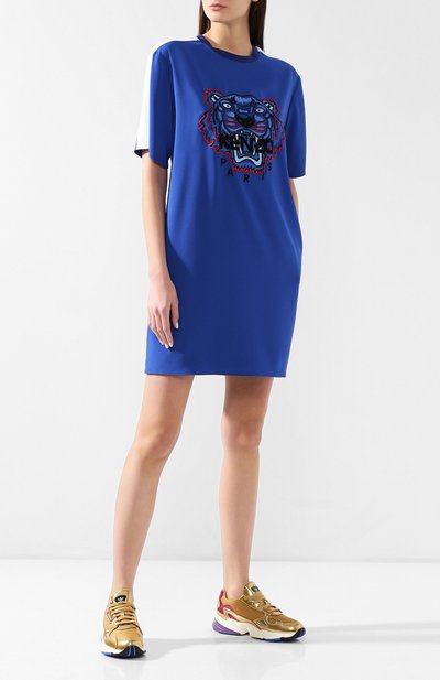Платье с вышитым логотипом бренда KENZO синего цвета по цене 49950 руб., арт. 2R00645AC, фото 2 Платье с вышитым логотипом бренда KENZO, арт. 2R00645AC, фото 2