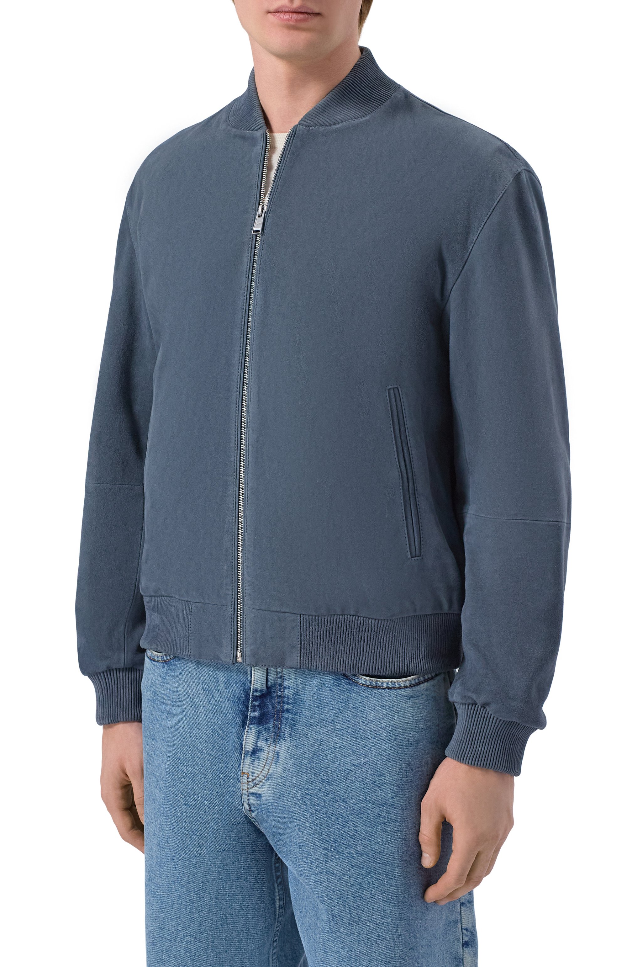 Замшевый бомбер BOSS голубого цвета по цене 82950 руб., арт. 50543213, фото 3 Замшевый бомбер BOSS, арт. 50543213, фото 3