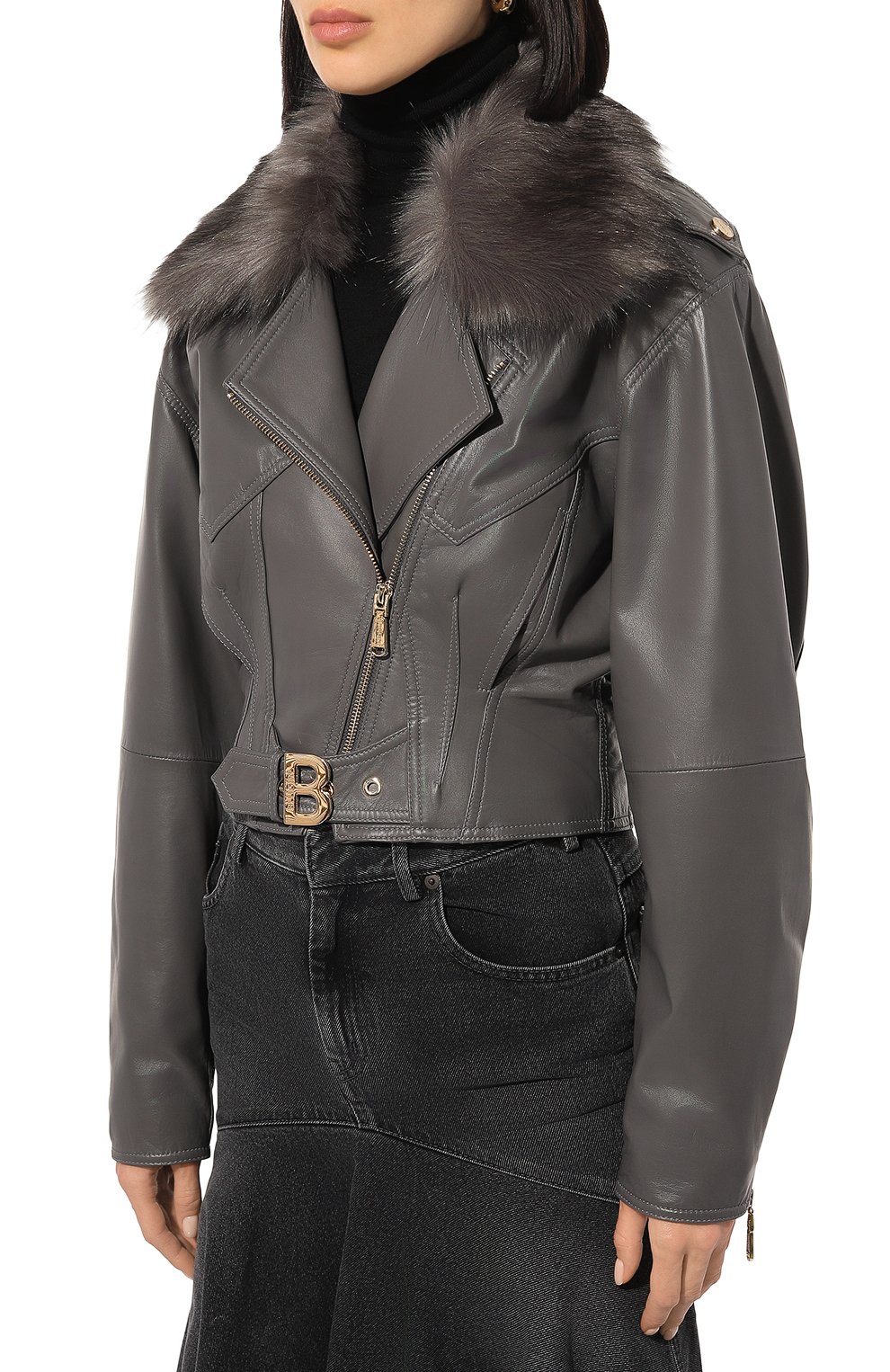 Кожаная куртка BLUGIRL серого цвета по цене 68300 руб., арт. RF4098/P0356, фото 3 Кожаная куртка BLUGIRL, арт. RF4098/P0356, фото 3