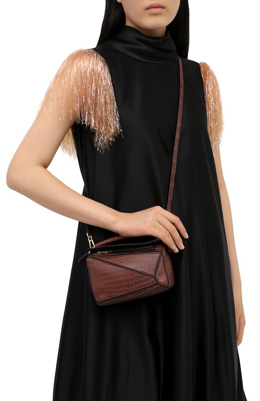 Сумка Puzzle mini из кожи крокодила Loewe Коричневый, фото 5